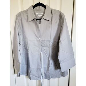 Foxcroft NYC XL Women’s Long Sleeve Easy Care Solid Poplin Blouse SilverGray NWT